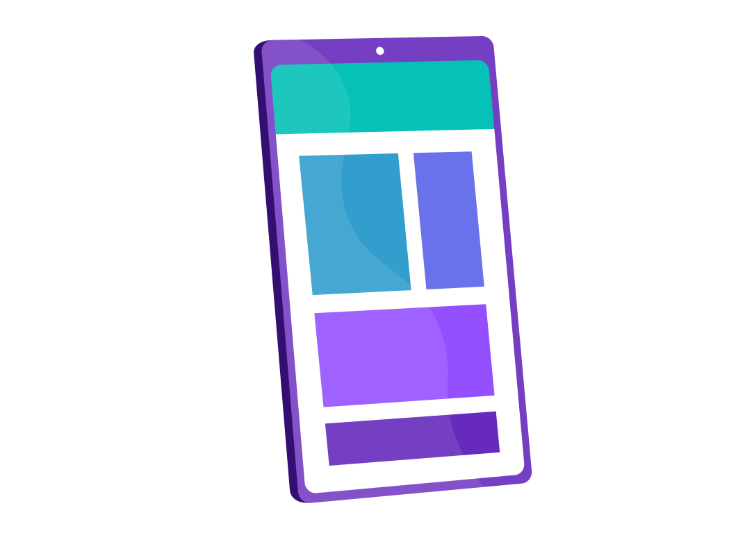 Illustration showing a mobile phone with coloured shapes on the screen