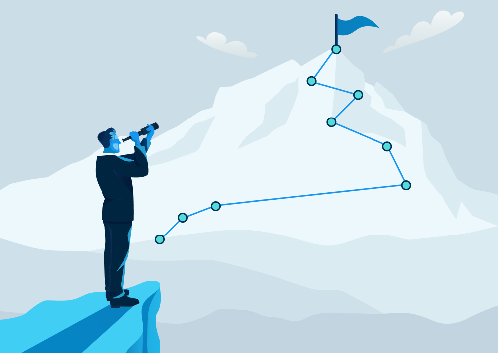 Illustration of a man on a cliff with a telescope (Thumbnail)