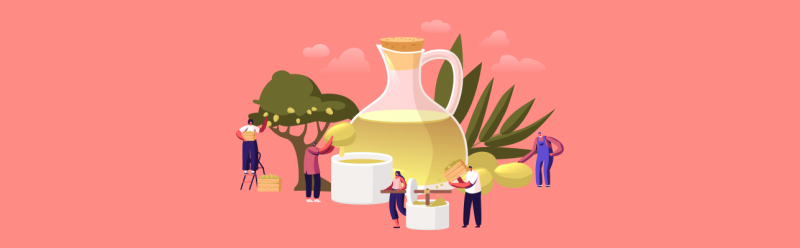 Illustration of people with olive oil [Article Image]