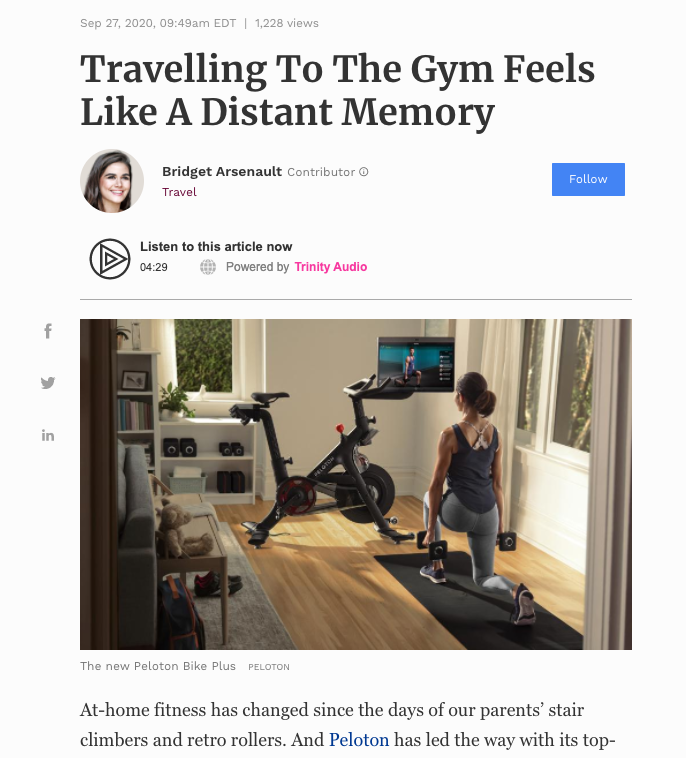 Screenshot of Forbes article on Peloton