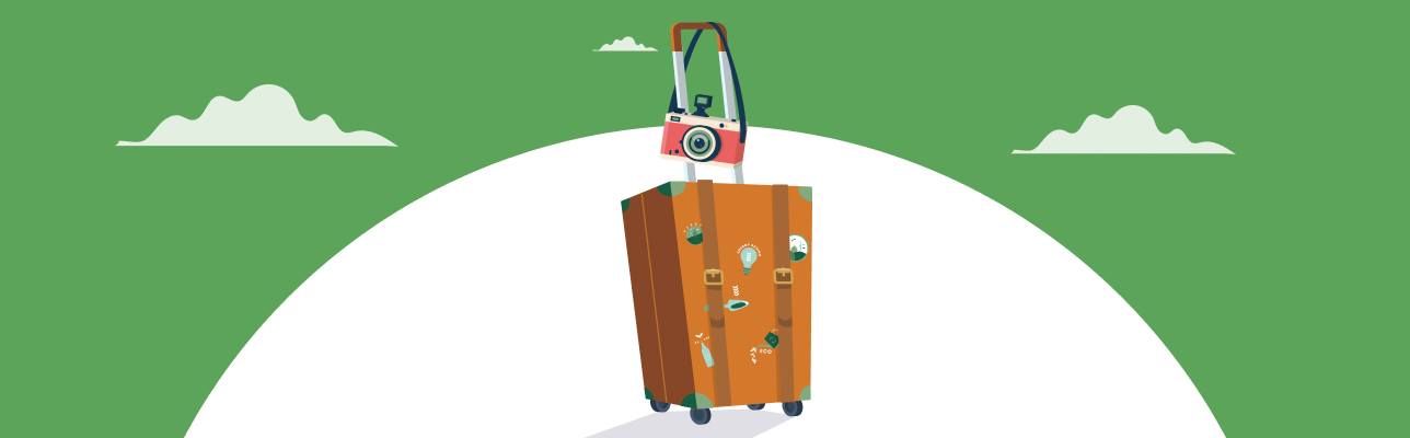 The Rise of Sustainability in Travel - cover image of suitcase and camera