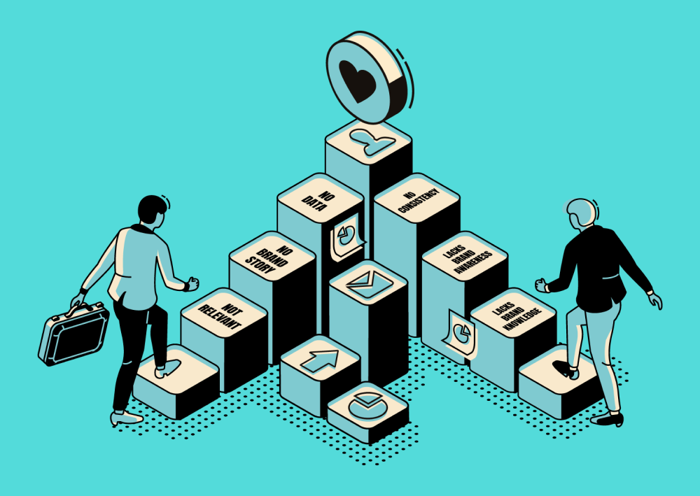 Illustration of two people walking up blocks (Thumbnail)