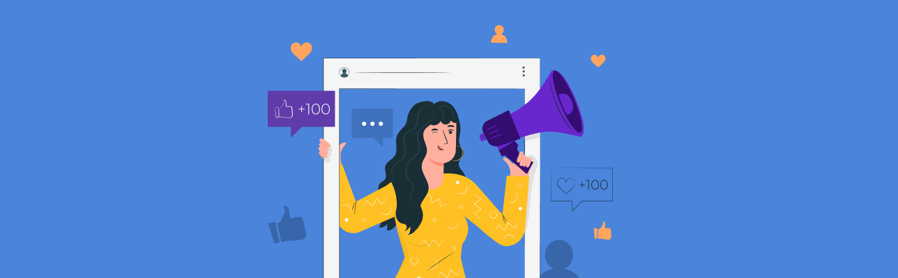 Illustration of a women with a megaphone in an Instagram frame (Cover Image)
