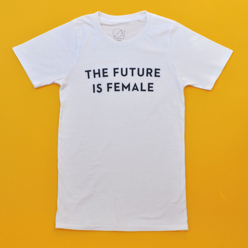 White t-shirt with wording the future is female