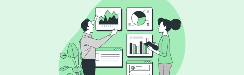 High Quality Data Banner: Image with marketers studying data charts