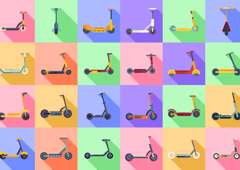 Illustration of multi-colored e-scooters (thumbnail)