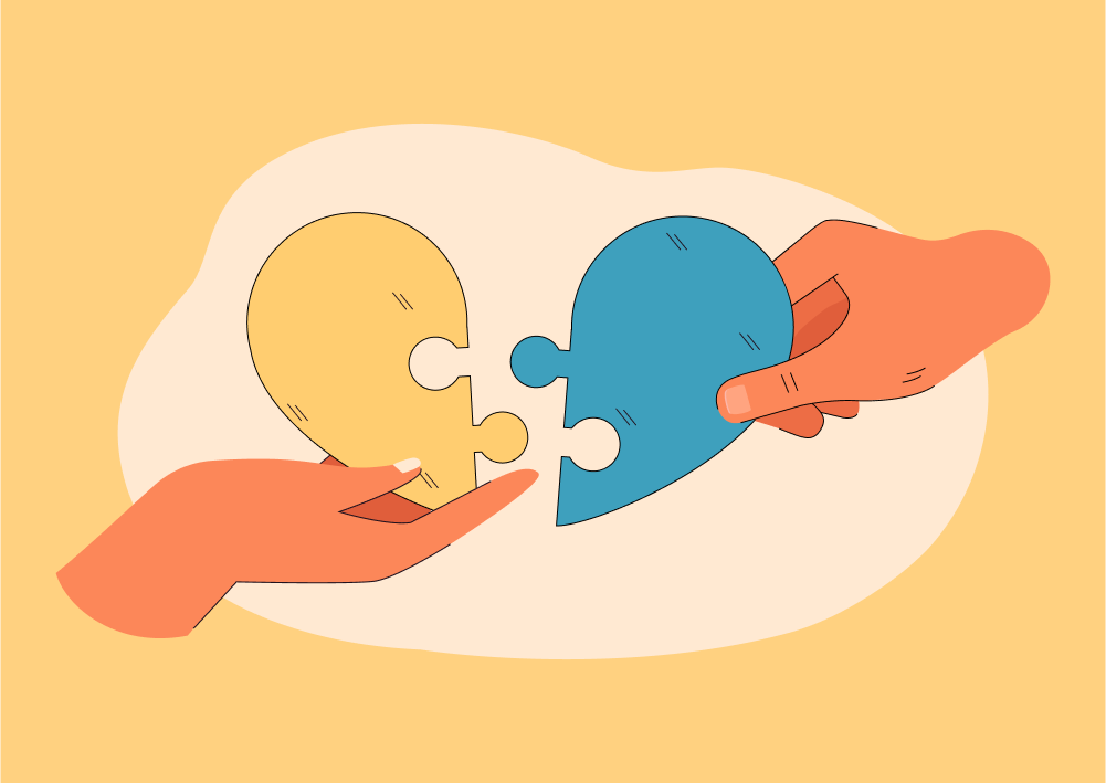 Illustration of two puzzle pieces in the shape of a heart [Thumbnail]