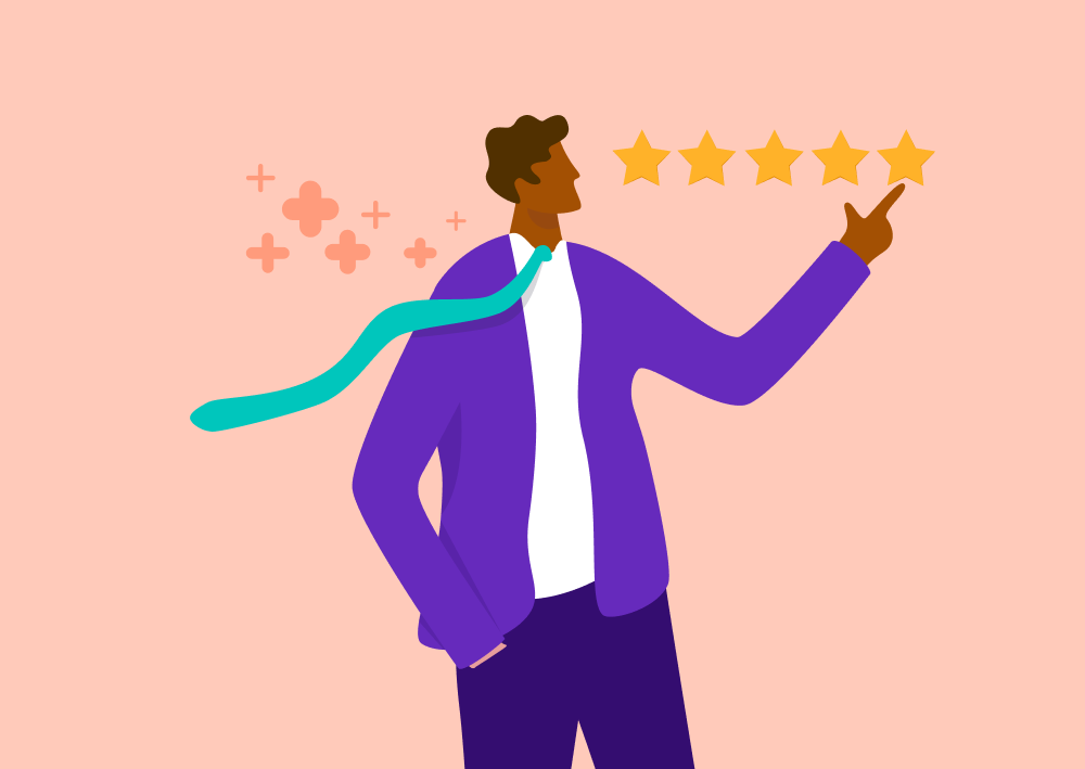 Brand Safety Image of a person leaving a positive review online