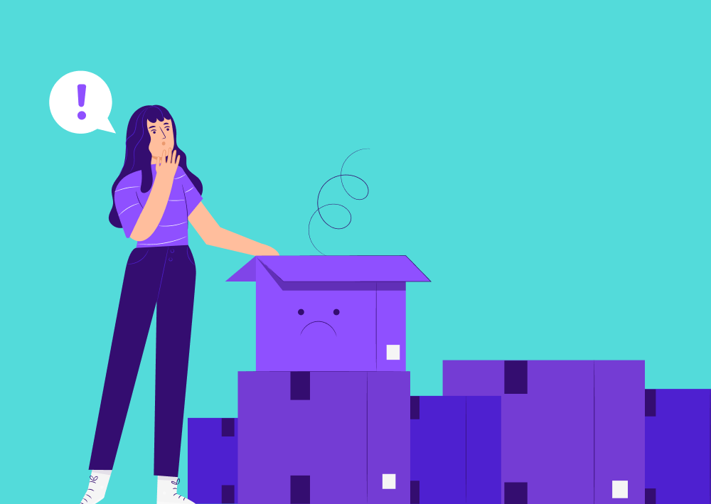 Image of woman looking at empty boxes