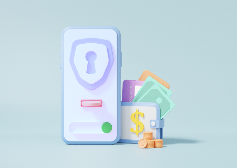Illustration of a cell phone with money (Thumbnail)