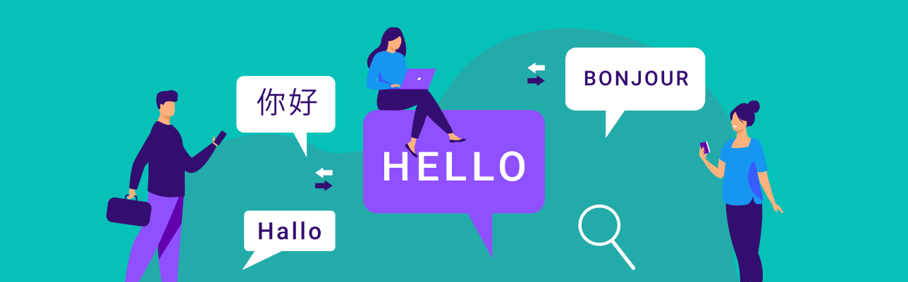 Illustration of Localization Marketing with 3 people and speech bubbles (Cover Image)