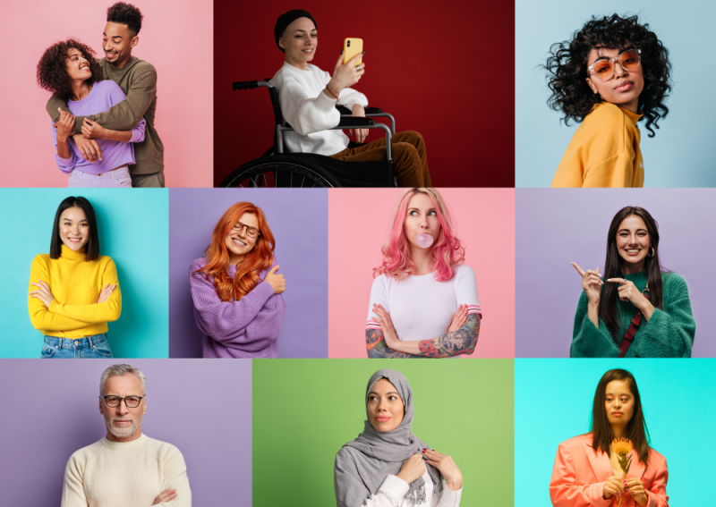 Collage of diverse people with colorful backgrounds (Thumbnail)