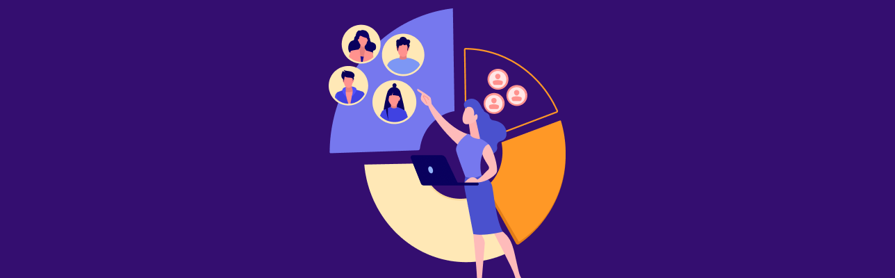 Illustration of a women standing in front of a pie chart (Cover Iamge)