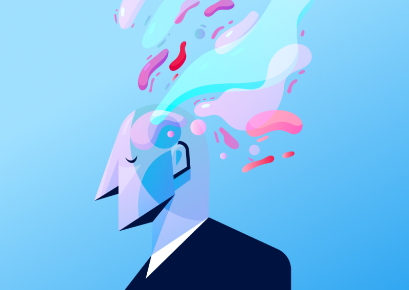 Illustration of a man with shapes above head [Thumbnail]