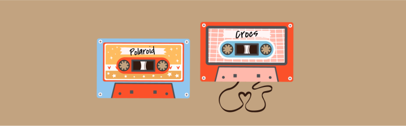 Illustration of two tapes with Crocs and Polaroid written