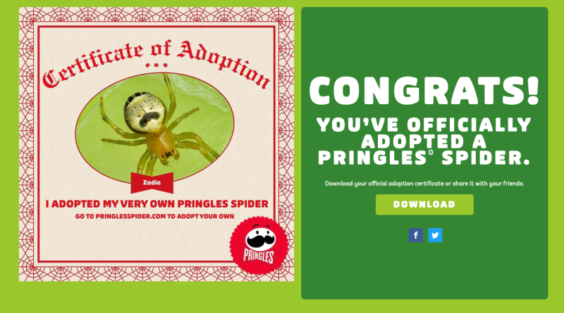 Screenshot from Pringles Adopt a Spider page [Article Image]