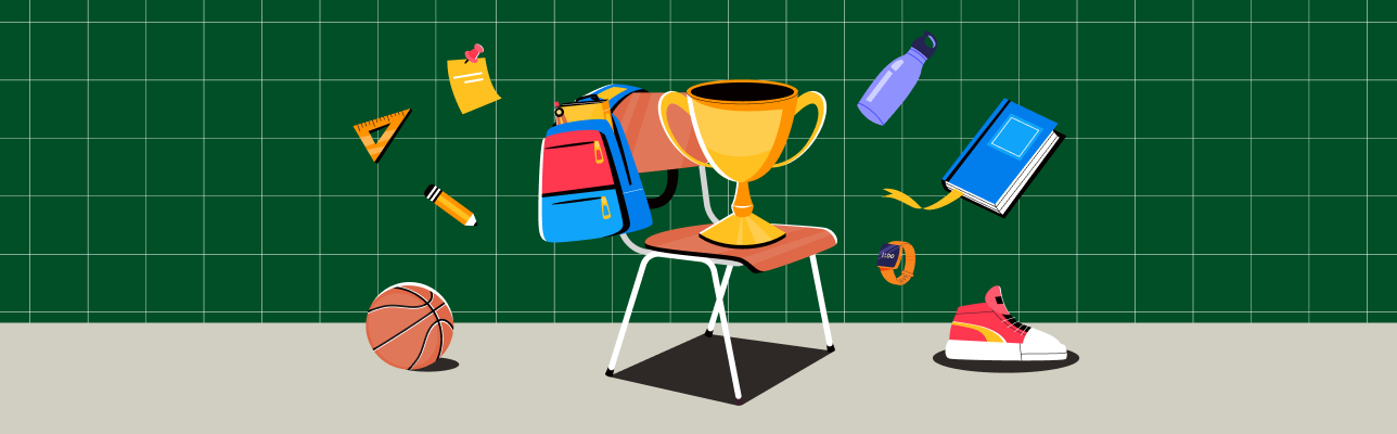 Illustration of a trophy on a chair with floating items surrounding (cover image)