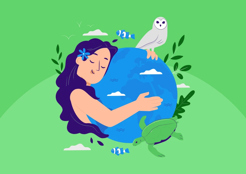 Illustration of a woman hugging the earth (Thumbnail)