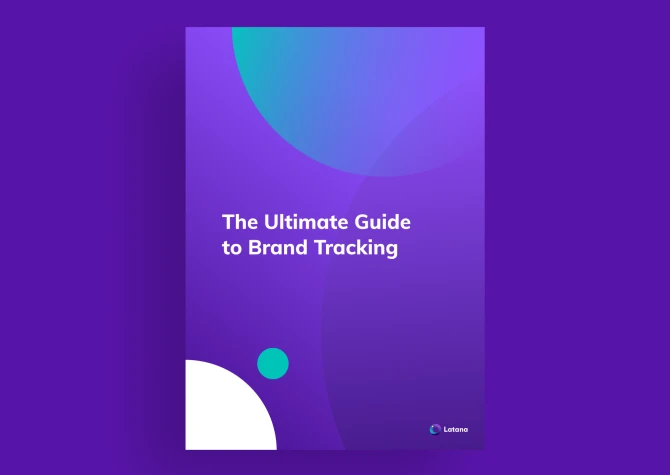 Purple books stacked on each other with title of The Ultimate Guide to Brand Tracking