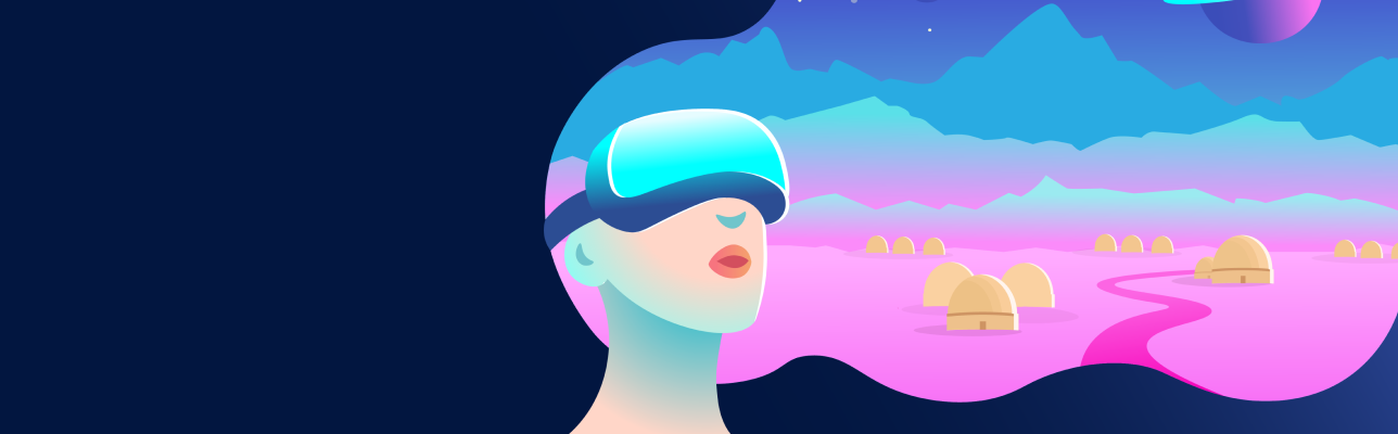 illustration of a person having an immersive brand experience using VR technology