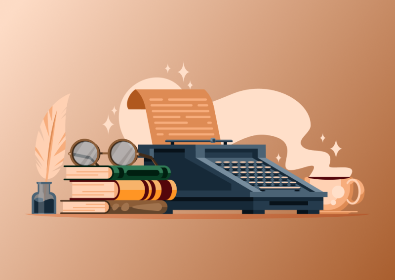 Illustration of a typewriter with books [Thumbnail]