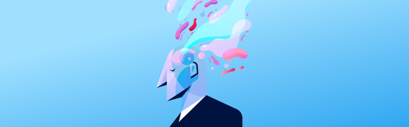 Illustration of a man with shapes above head [Cover Image]