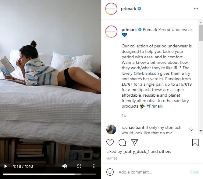 Primark Instagram Post of Woman Lying on Bed
