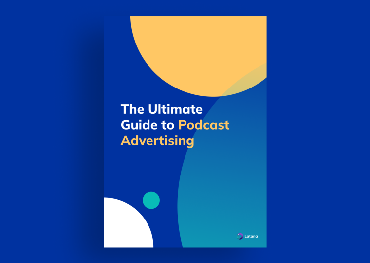 Blue book with title ultimate guide to podcast advertising
