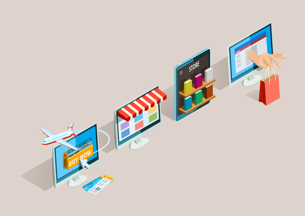 Illustration representing online and offline businesses