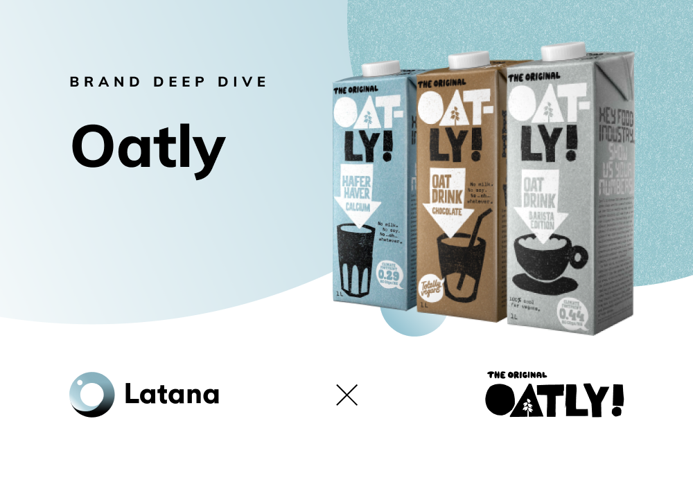 Oatly and Latana logos on a blue background with a picture of Oatly cartons (Thumbnail)