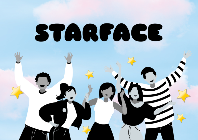 Illustration of people with their hands up and Starface logo [Thumbnail]