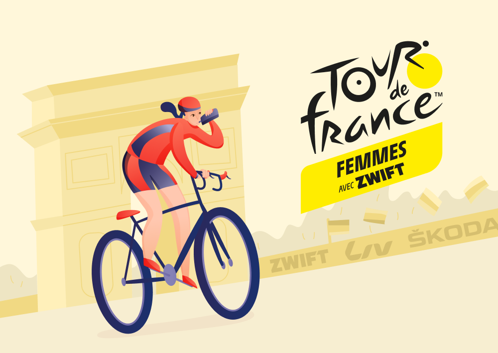 Illustration of a women on a bike with Tour de France Femmes (thumbnail)
