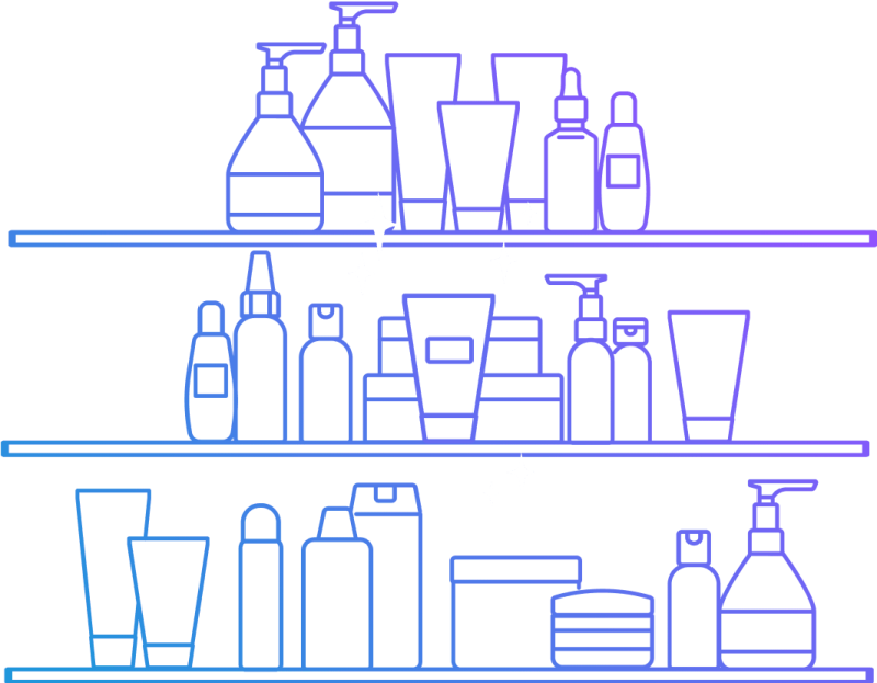 illustration of cosmetic products on shelves