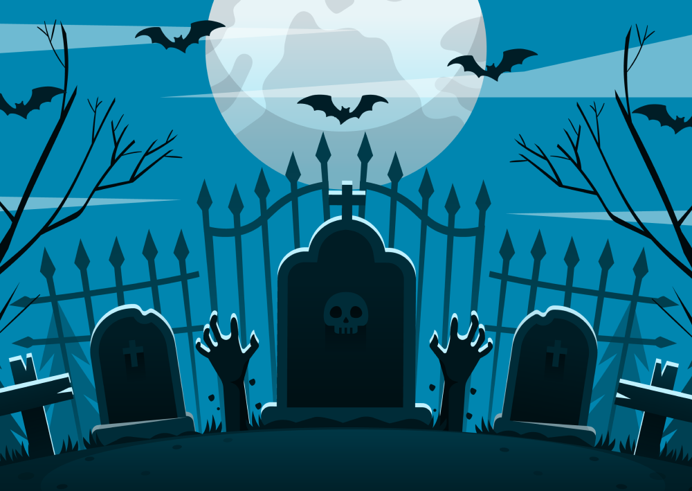 Illustration of a graveyard with moon [Thumbnail]