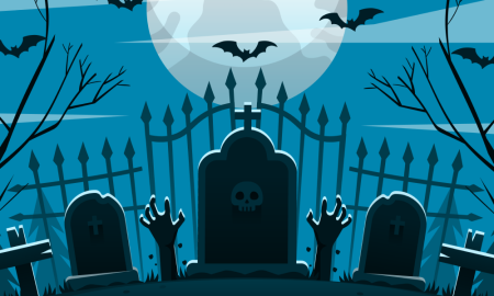 Illustration of a graveyard with moon [Thumbnail]