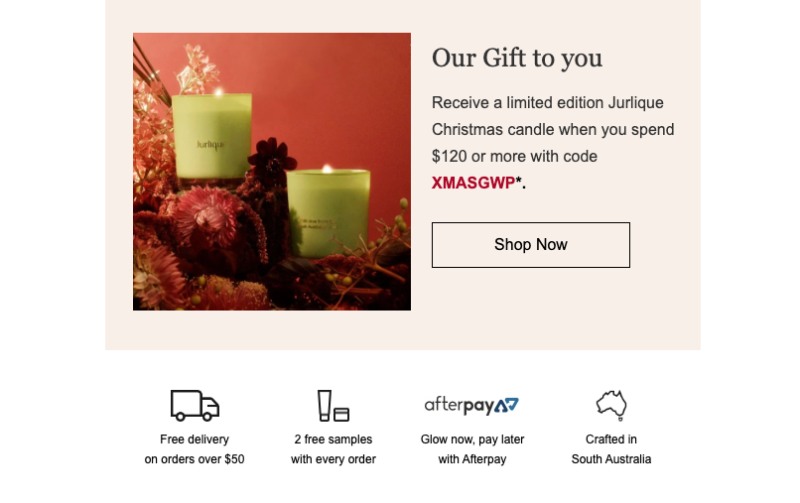 Screenshot of Jurlique Christmas email [Article Image]