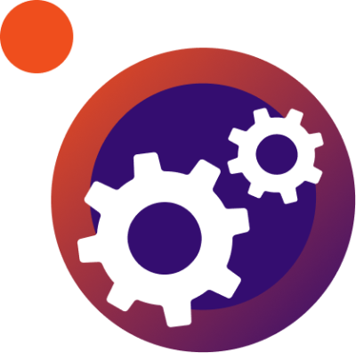 Gears on purple-orange gradient background