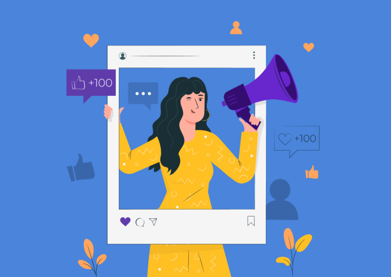 Illustration of a women with a megaphone in an Instagram frame (Thumbnail)