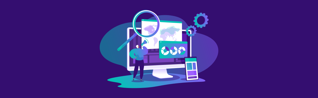 Illustration of a figure in front of a desktop (Cover Image)