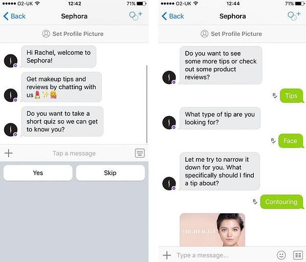 Screenshot of Sephora Chat Bot [Article Image]