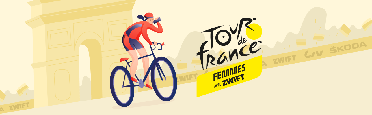 Illustration of a women on a bike with Tour de France Femmes (cover image)
