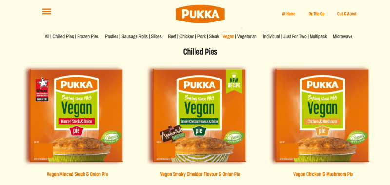 Pukka Pies Vegan options