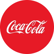 Round framed Coca Cola logo on red background