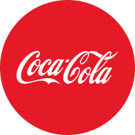 Round framed Coca Cola logo on red background