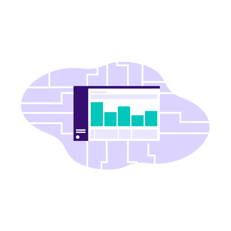 Illustration of a graph with green bars on purple background