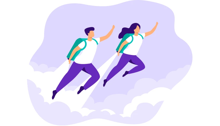 Illustration with two people flying