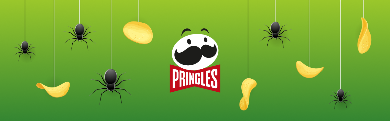 Pringles logo with spiders and chips hanging from webs [cover image]