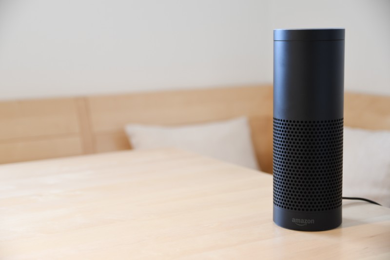 Photograph of an Amazon Echo on a table