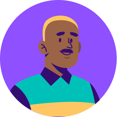 Rounded illustration with a blonde man and green yellow shirt