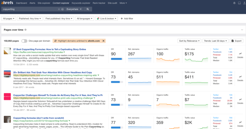 Ahrefs content explorer